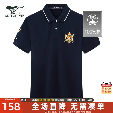 七匹狼男装t恤短袖翻领Polo衫2023年夏季新款纯棉休闲刺绣男士潮商品大图