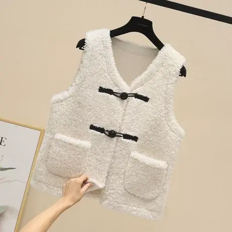 韩版皮毛一体洋气马甲女2023冬装新款小个子设计感羊羔毛坎肩外套商品大图