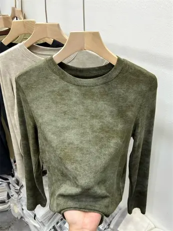 秋装新款圆领修身套头纯色晕染羊绒弹力软糯针织长袖T恤打底衫女图片