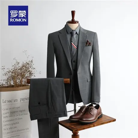 罗蒙西服套装男士商务休闲伴郎服小西装正装三件套新郎结婚礼服男图片