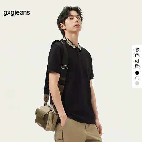 gxg.jeans男装 多色休闲字母提花翻领男式POLO衫男短袖 25夏新品图片