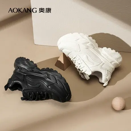 【门店发货】奥康女鞋 春新款松糕底显腿长黑色休闲老爹鞋商品大图