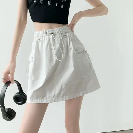 白色冰丝速干工装半身裙女夏季薄款高腰休闲短裙小个子a字包臀裙图片
