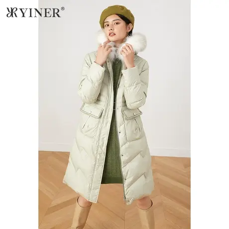 YINER音儿女装2022冬季新款长款渐变狐狸毛领连帽羽绒服商品大图