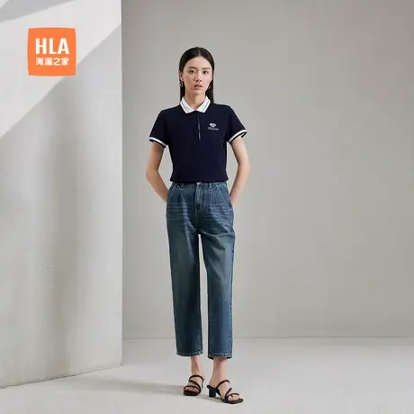 HLA/海澜之家吸湿排汗POLO衫25夏季新款撞色刺绣凉感短袖女装商品大图