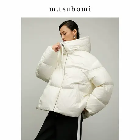 子苞米宽松廓形短款连帽鹅绒羽绒服2023冬新款简约气质白色外套女图片