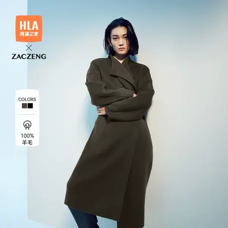 HLA/海澜之家曾超联名纯绵羊毛大衣秋冬新款保暖中长毛呢外套女装商品大图
