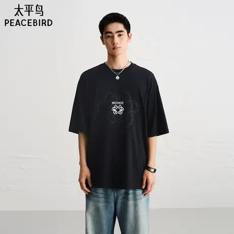 【潦草小狗联名】太平鸟男装 2025年夏季新款黑色T恤男B2CNF222B商品大图