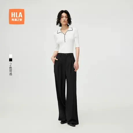 HLA/海澜之家撞色翻领短袖针织衫25春夏新款修身微弹时尚毛衣女装商品大图