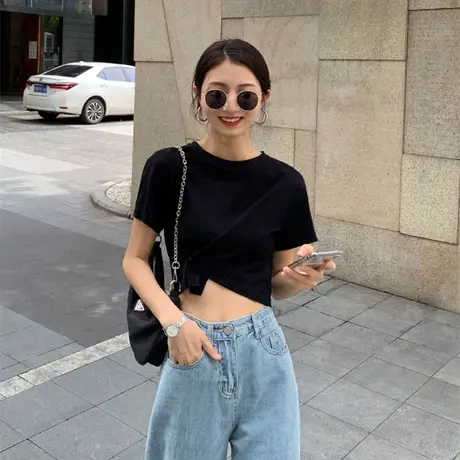 2023新款春夏欧货别致小衫爆款纯欲上衣甜辣妹短款女装短袖t恤ins图片