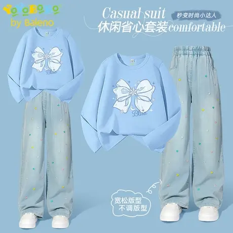 班尼路YBB系列女童套装2025新款洋气纯棉女孩短袖薄款儿童牛仔裤图片