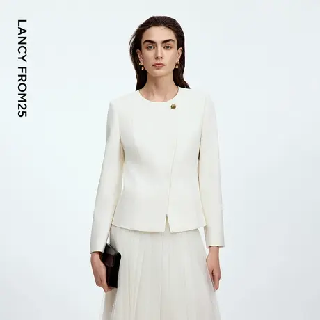 朗姿羊毛设计感圆领西装外套高级感气质轻职场西服2025年秋季新款图片