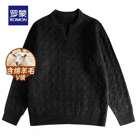 【含绵羊毛】罗蒙男士潮流百搭V领针织衫2025秋季新款宽松毛衣男商品大图