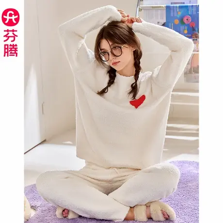 芬腾半边绒睡衣女士秋冬季新款加厚套装保暖加绒珊瑚绒春秋家居服商品大图