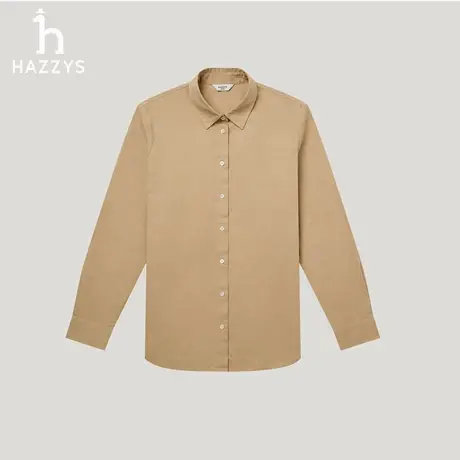 【商场同款】Hazzys哈吉斯纯色长袖衬衫女士2025年秋季新款衬衣商品大图