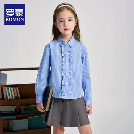 罗蒙女童衬衫2025春秋儿童韩版甜美花边印花翻领衬衣套装女孩外套商品大图