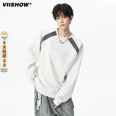 VIISHOW新款潮牌卫衣男2025春秋季圆领套头舒适耐磨纯色简约外套商品大图