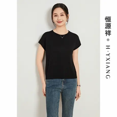 Q春夏新款圆领针织衫女薄款纯色含桑蚕丝宽松套头短袖上衣图片