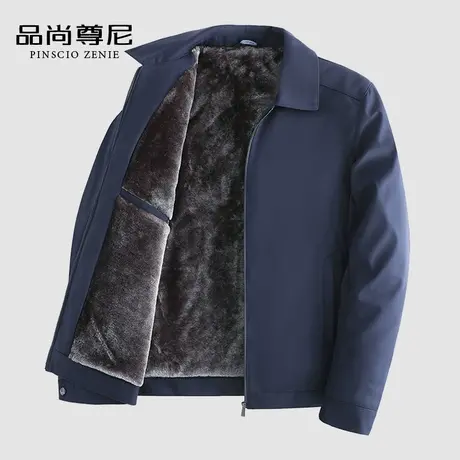 爸爸秋冬外套加绒加厚基础纯色翻领休闲保暖夹克中老年人男爷爷装商品大图