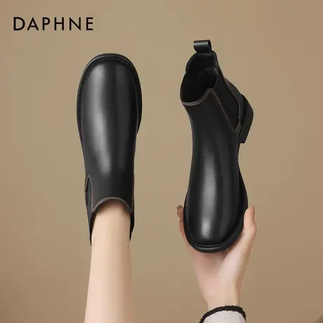 达芙妮平底短靴女冬季2026新款加绒切尔西妈妈鞋粗跟小皮鞋马丁靴图片