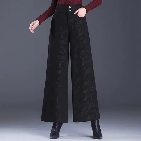 印花阔腿裤女秋冬2023新款复古高腰宽松长裤垂感中老年厚款休闲裤商品大图
