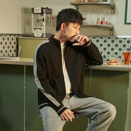 唐狮春秋季新款开衫毛衣男港风潮流拼接外套学生外穿宽松线衣商品大图
