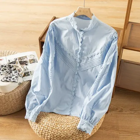 享永子棉质衬衫女文艺复古港味上衣女设计感小众宽松2023春夏新款商品大图