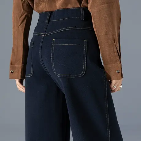 藏青色裤子加厚休闲裤女2023新款秋冬女裤小个子九分裤宽松哈伦裤商品大图