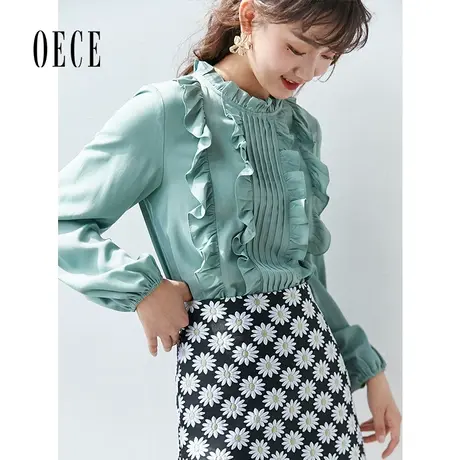 复古甜美花边长袖雪纺衫上衣衬衫春秋新款女装气质衬衣图片