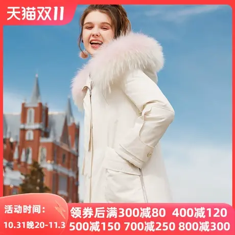 蓝色倾情冬季女装小个子羽绒服女白色连帽大毛领白鸭绒短外套商品大图