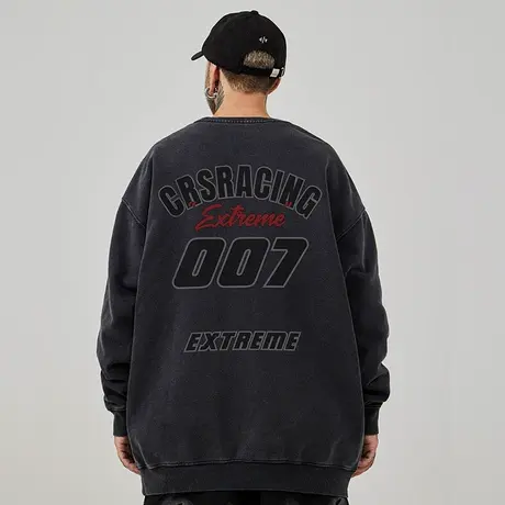 重磅美式复古嘻哈大码卫衣男生纯棉水洗做旧高街加绒加厚秋冬季男图片