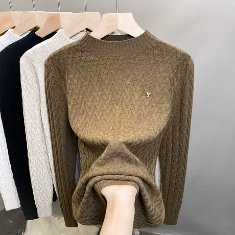 半高领毛衣女打底衫2023秋冬新款套头外穿针织衫洋气内搭上衣潮商品大图