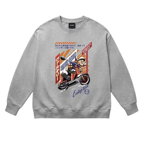 美式卡通大力水手圆领卫衣男女情侣装小众设计感宽松休闲学生上衣图片