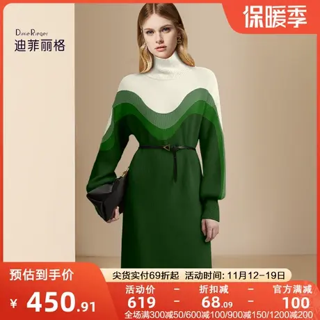 迪菲丽格时尚大牌设计感针织连衣裙女2023新款冬季收腰保暖毛衣裙图片