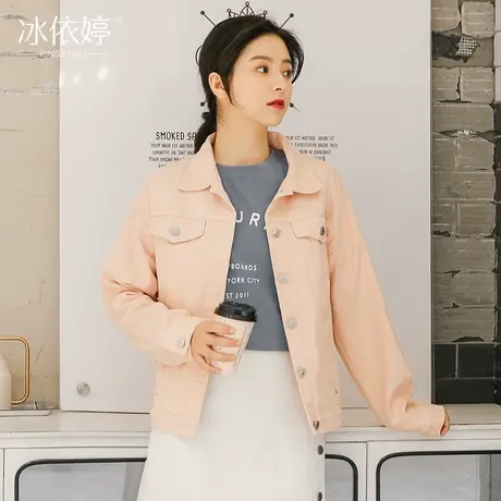 春秋复古糖果色牛仔外套女宽松bf风港味短款夹克韩版chic学生上衣图片