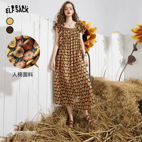妖精的口袋法式碎花连衣裙女2023秋季新款荷叶袖宽松显瘦气质长裙商品大图
