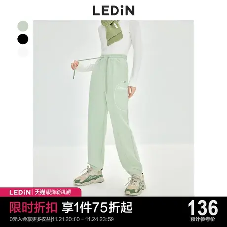 乐町休闲简约束脚裤休闲秋冬季设计感运动裤工装卫裤女裤子商品大图