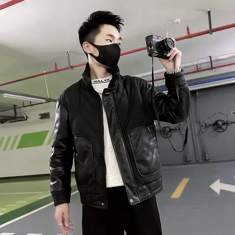 高级感拼接菱格棉服冬季新款潮牌户外防寒立领痞帅机车服棉服外套图片