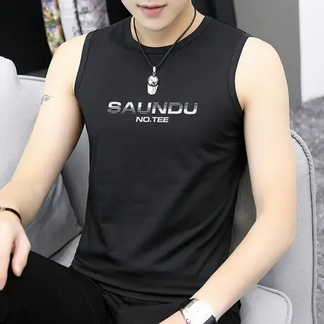 莫代尔黑色背心男夏季冰丝运动坎肩外穿篮球无袖t恤健身跨栏汗衫商品大图