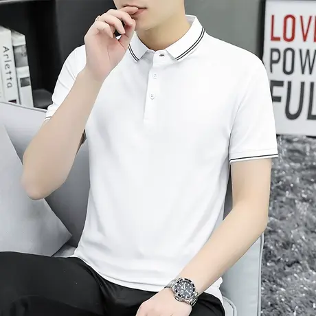 翻领短袖t恤男装2024新款夏季冰丝polo衫白色有领半袖保罗上衣服商品大图