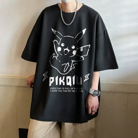 夏季新款青少年短袖T恤男孩重磅七分袖上衣韩版大码宽松潮中学生商品大图