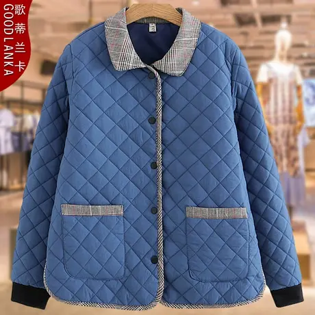 中年妈妈冬装羽绒棉服女200斤大码宽松时尚撞色棉袄加厚棉衣外套商品大图