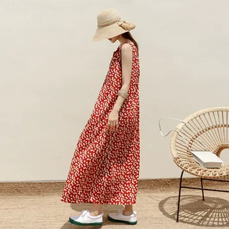 碎花连体裤裙女宽松大码无袖阔腿连体衣长裤休闲学生时尚背带裤潮商品大图