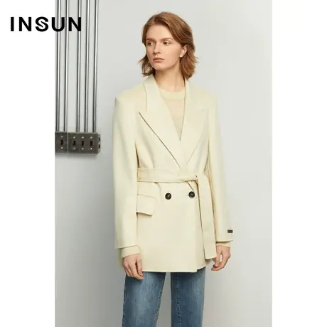 INSUN恩裳冬季腰带束腰两粒扣羊毛毛呢外套商品大图
