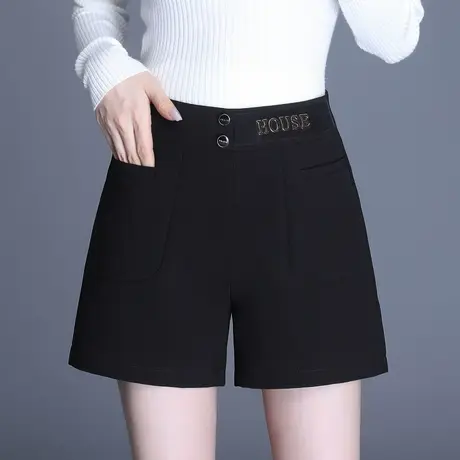 黑色通勤职业短裤女秋冬2023新款显瘦a字阔腿裤外穿时尚休闲靴裤商品大图