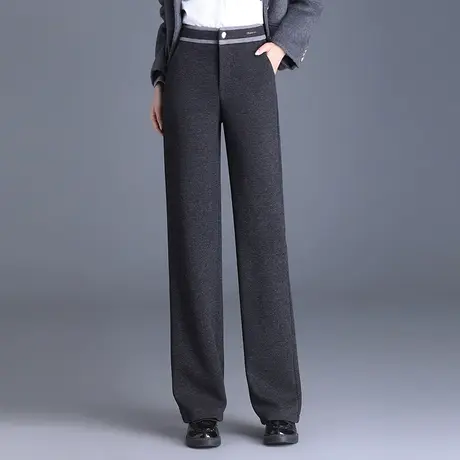 羊毛呢直筒裤女秋冬2023新款高腰显瘦垂感职业长裤窄版阔腿休闲裤商品大图