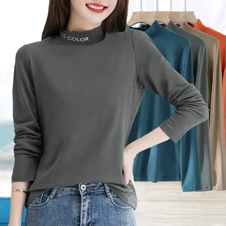 深灰色中半高领打底衫女中年女性秋衣春秋款体恤小众外穿妈妈装图片