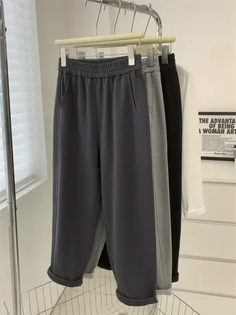 高级灰侧拼接哈伦裤女2023秋冬新款宽松休闲高腰阔腿小直筒九分裤商品大图