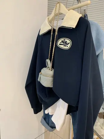 高级感美式Polo领卫衣女宽松气质别致独特半拉链翻领外套休闲上衣商品大图