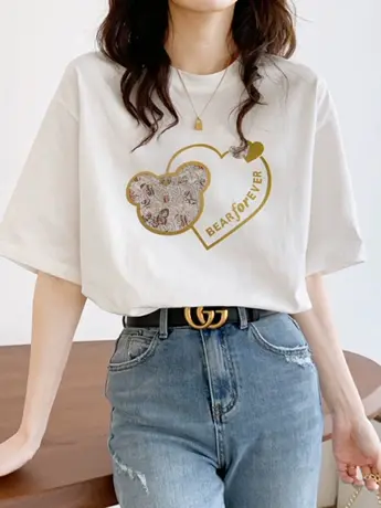 白色仿棉短袖t恤女夏季宽松显瘦韩系甜美女装温柔风体恤上衣ins潮图片